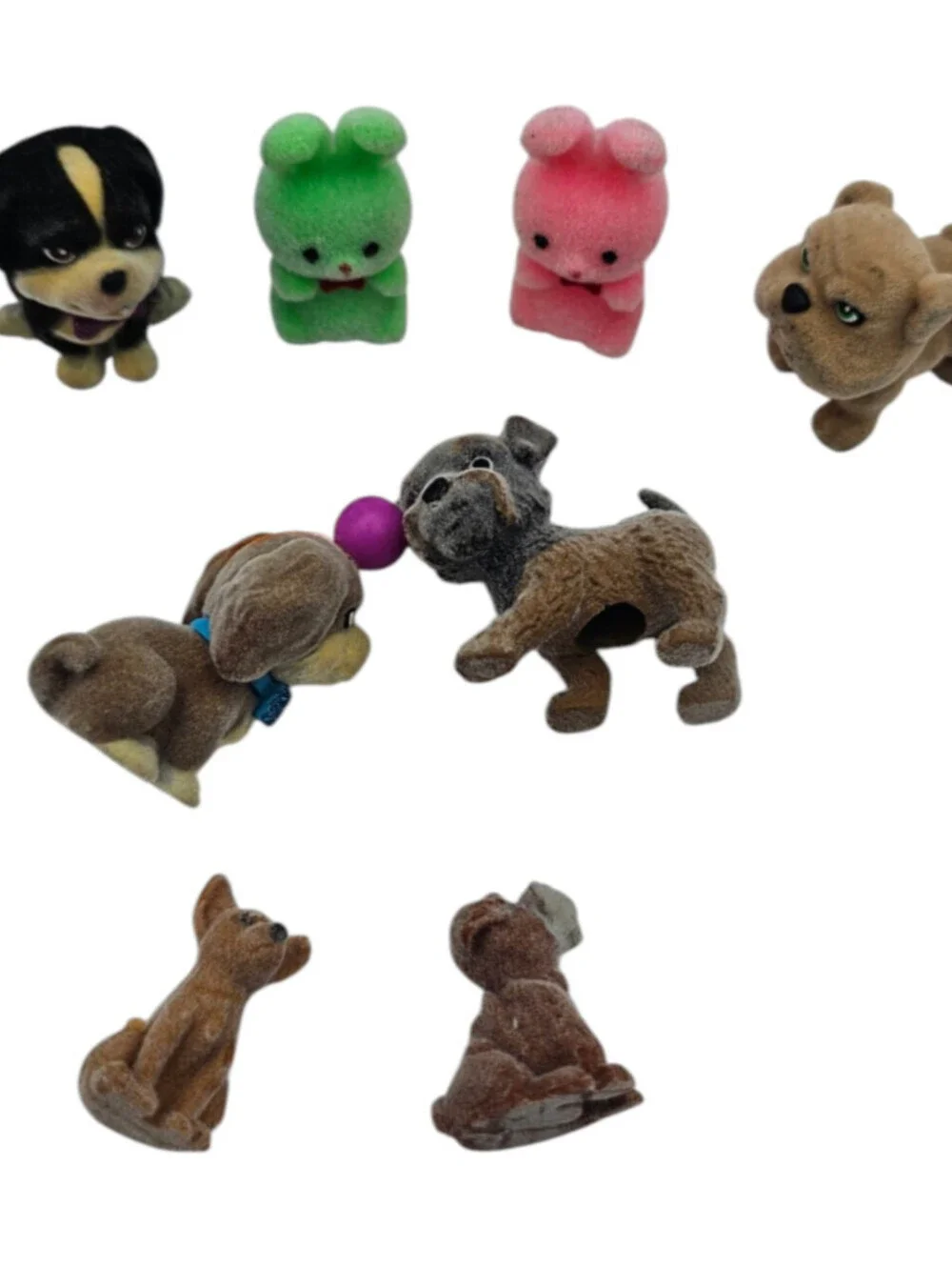 Lot of 8 Vintage miniature 1.5-inch tall flocked animals Bunny Dogs